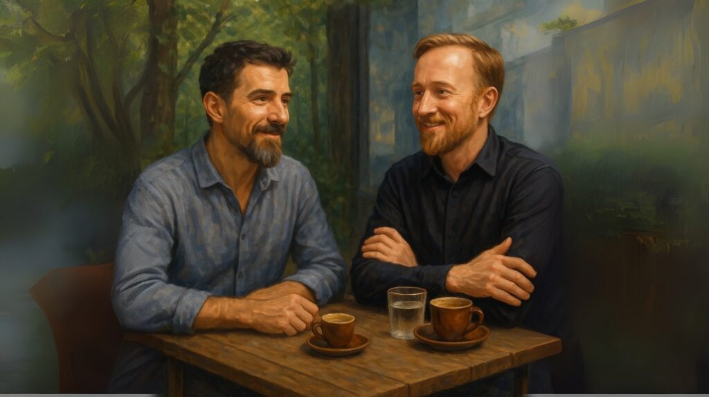 nemo i robert przy kawie