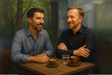 nemo i robert przy kawie